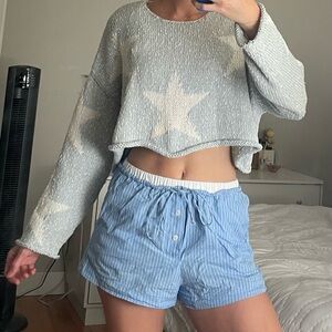Blue and white Wildfox cropped star sweater